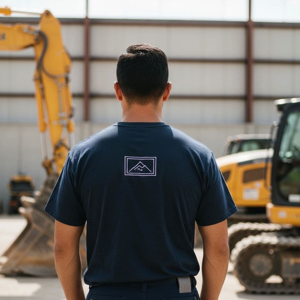 Worker wearing custom branded apparel
